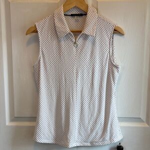 Tommy Hilfiger White Sleeveless Polka Dot Collared Zip Top